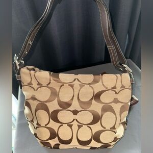 Coach Tan and Brown Signature Shoulder Bag